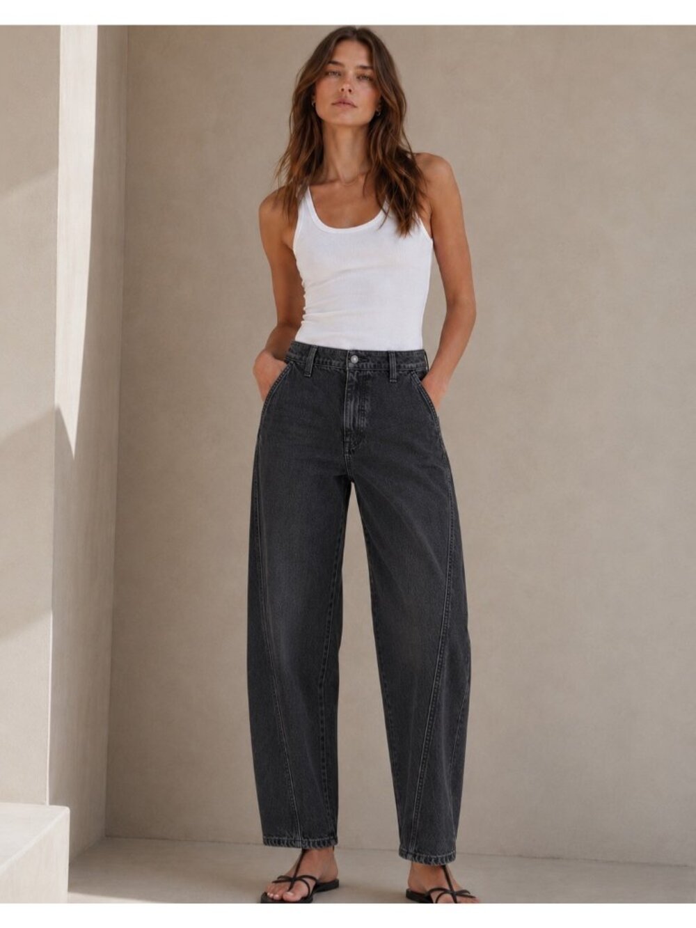 Banana Republic Luxe High Rise Ankle Barrel Leg Jeans Size 27 Faded Black